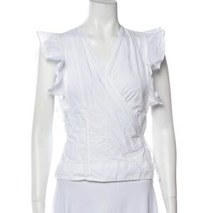 GANNI Designer Women's White Ruffle Sleeve Wrap Top